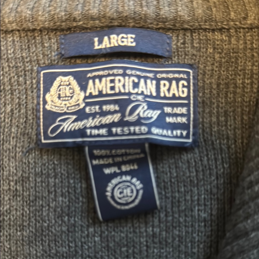 American Rag Gray and Black Zip Up Sweater with Crew Neck - Picture 3 of 4